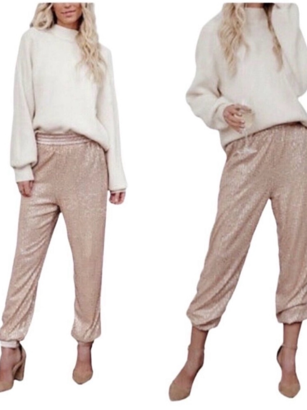 Anthropologie Pink Rose Metallic Shimmer Jogger Trousers